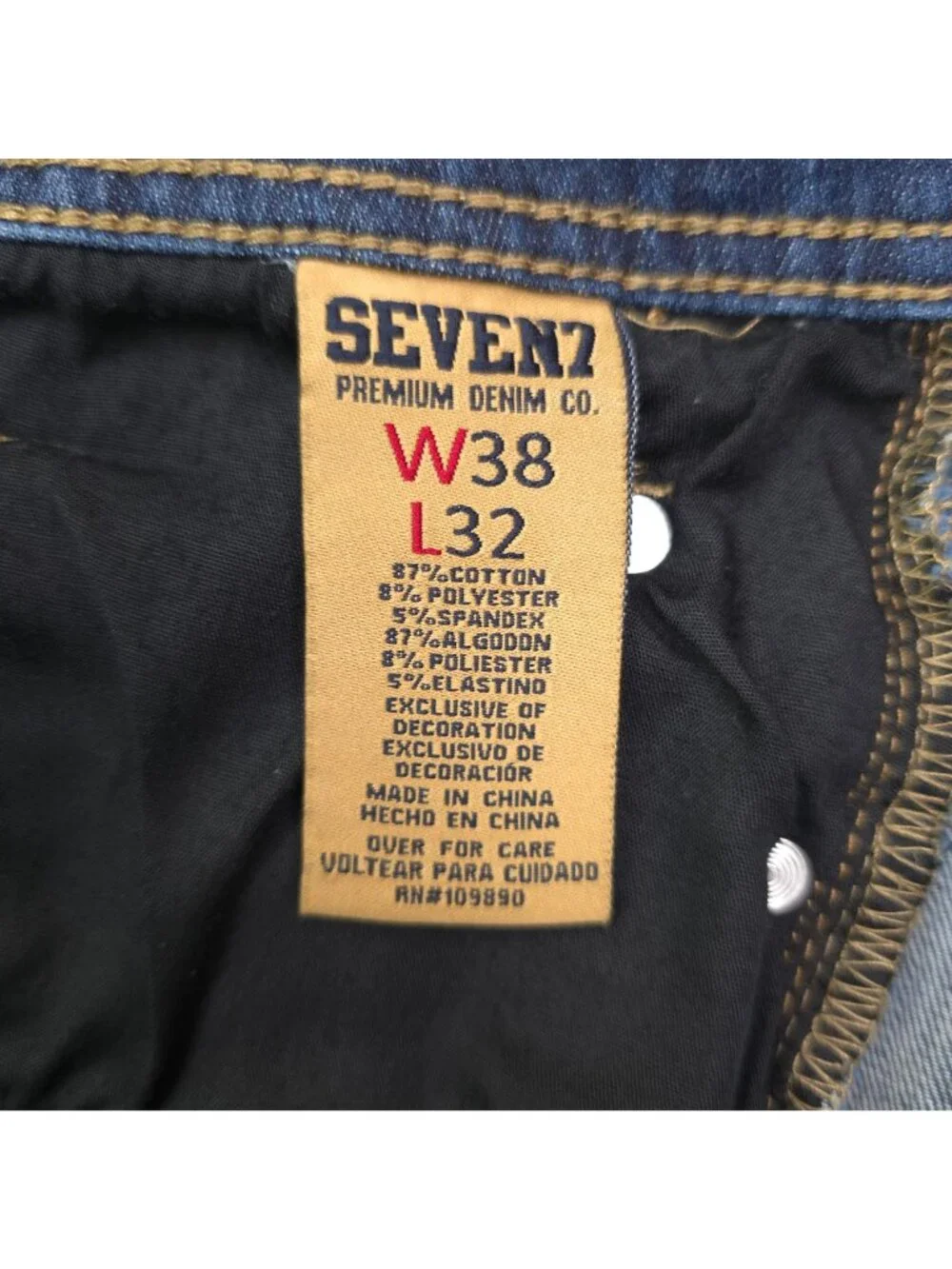 Seven7 Straight Fit Mens Blue Denim Jeans W38 L32 Whiskered Medium Wash